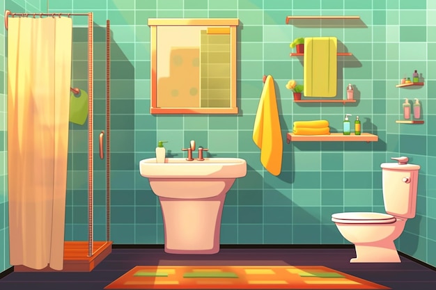 Une salle de bain de dessin animé avec une toilette générative ai