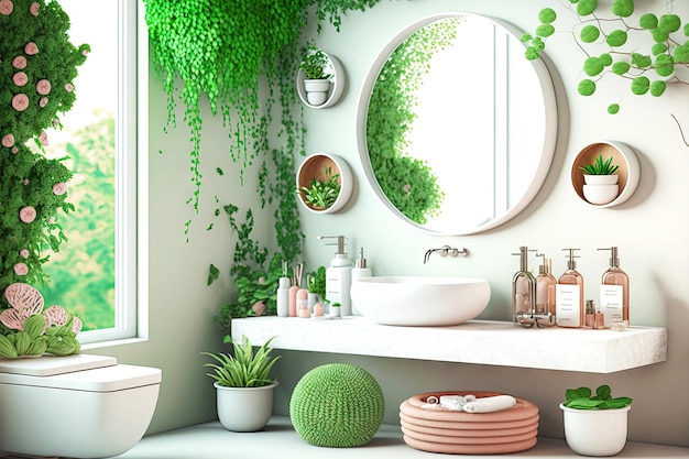 Salle de bain écologique avec des cosmétiques et des produits biologiques respectueux de l'environnement