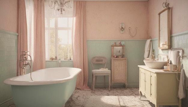 Photo la salle de bain est en pastel vintage.