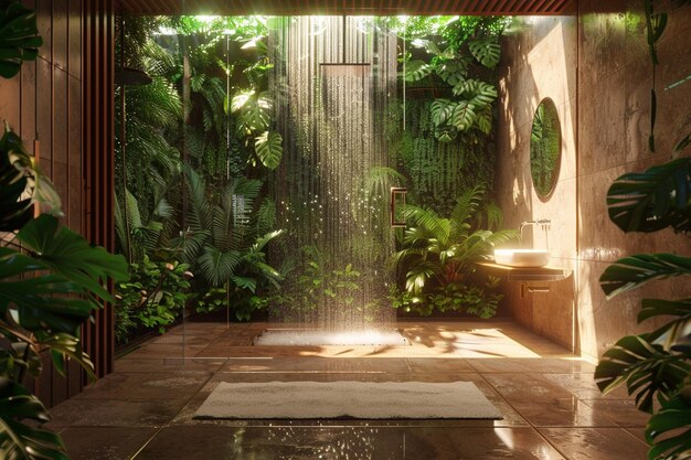 Photo une salle de bain inspirée de la forêt tropicale avec une cascade