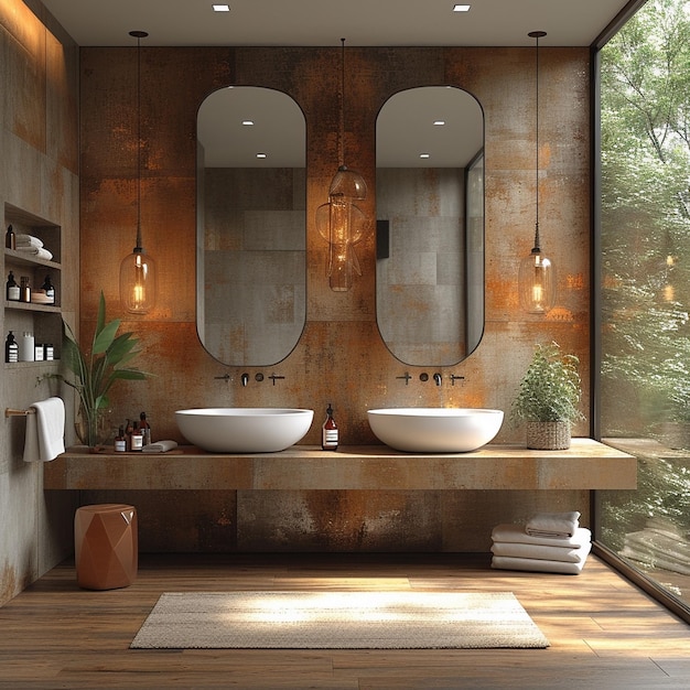 salle de bain intérieure moderne avec miroir de style moderne évier blanc AI génératif