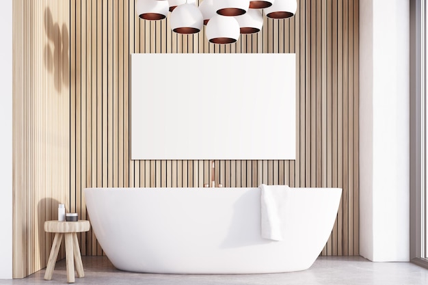 Photo salle de bain avec lampes affiche en bois clair