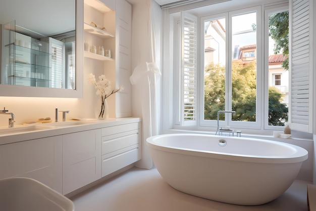 salle de bain lumineuse avec fenêtres salle d'hygiène spacieuse avec grande salle de bain salle de bain moderne confortable avec