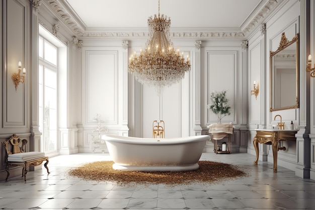 Une Salle De Bain Luxueuse Avec Un Lustre