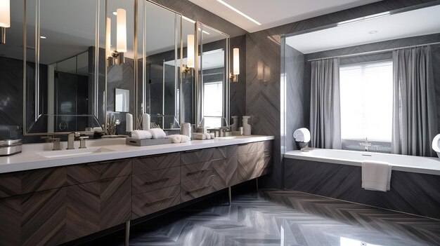 La salle de bain d'une maison de luxe a deux vanités Generative AI