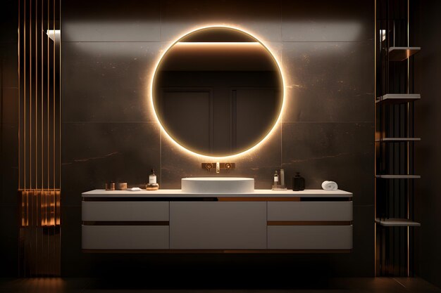 une salle de bain avec un miroir tendance et un éclairage LED rétroéclairé