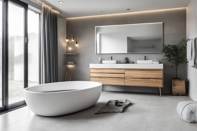 Salle de bain moderne avec baignoire autoportante