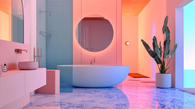 Photo salle de bain moderne avec baignoire et miroir