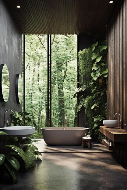 salle de bain moderne immergée dans la forêt