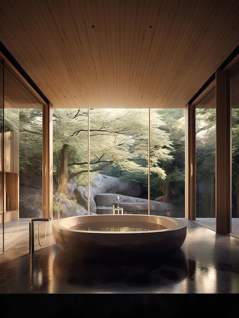 salle de bain moderne immergée dans la forêt