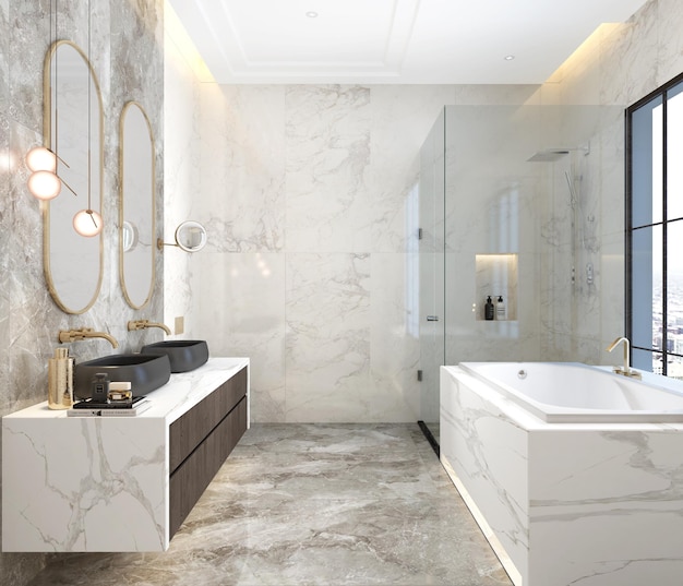 Une salle de bain moderne et luxueuse en marbre