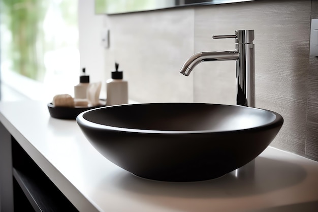 salle de bain publique moderne avec rangée de lavabos en céramique blanche et robinet avec miroir dans la salle de bain