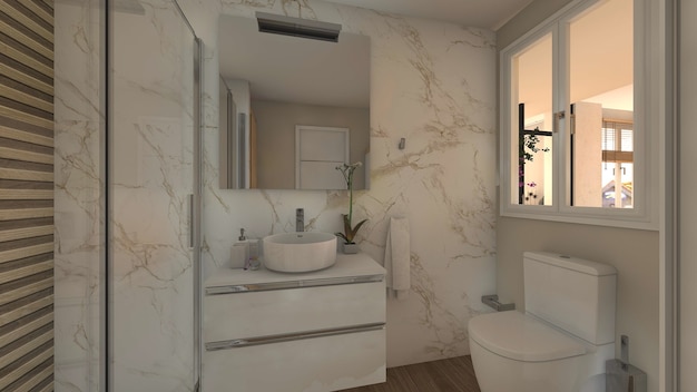 SALLE DE BAIN DE STYLE MODERNE AVEC DOUCHE ET LAVABO