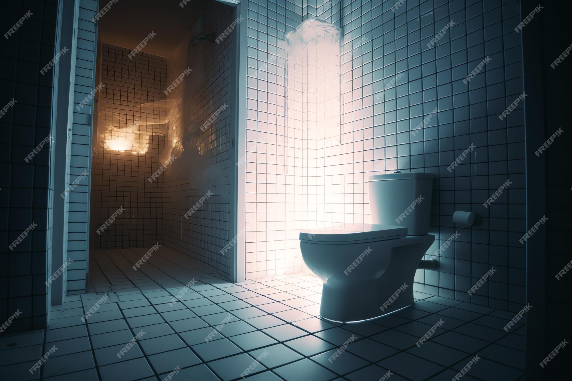 Une Salle De Bain Avec Toilettes Et Une Lumière Au Mur