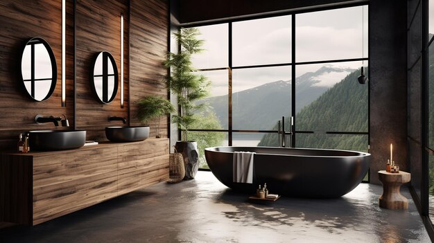 Une salle de bain avec vue sur les montagnes