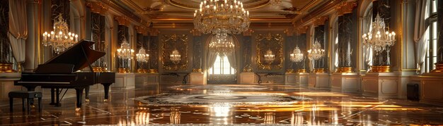 Photo la salle de bal de gatsbyera avec des lustres en cristal et un grand piano