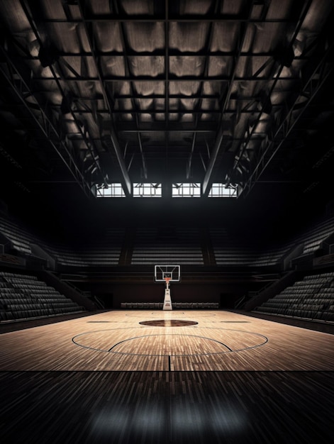 Salle de basket avec tribunes vides créée avec une IA générative