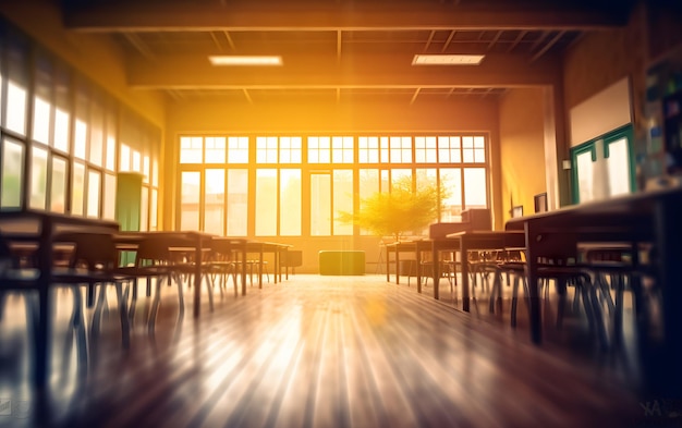 Une salle avec beaucoup de tables et de chaises