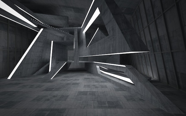 Salle de béton abstrait sombre vide intérieur lisse arrière-plan architectural Vue de nuit