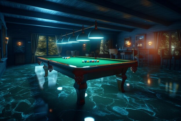 Salle de billard neuve et moderne générative ai