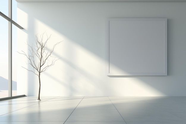 Salle blanche minimale vide avec intéressant avec l'éblouissement de la fenêtre Arrière-plan intérieur pour la présentation AI générative