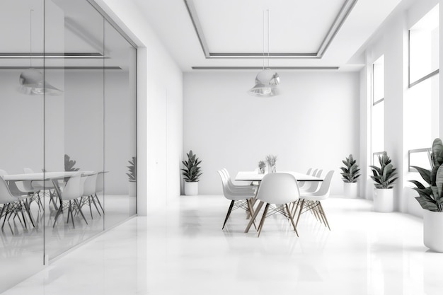 Une salle blanche avec une table et des chaises IA générative