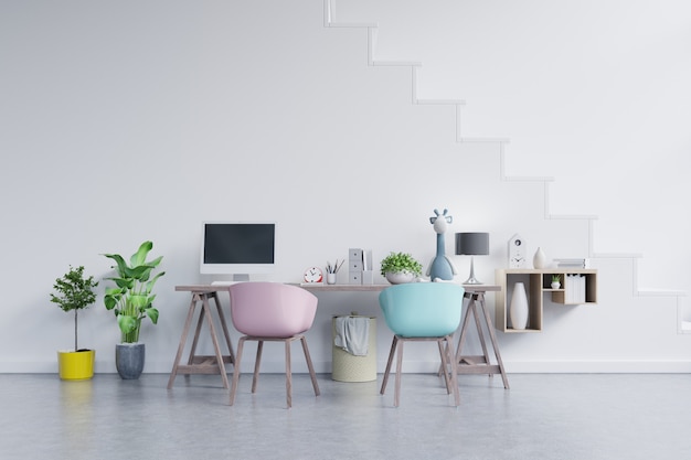 Salle De Bureau Avec Un Fond Pastel.