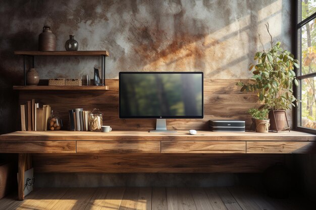 Salle de bureau vide avec un moniteur sur le bureau