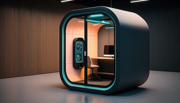 Salle de capsule de pod de bureau vide futuriste pour un travail concentré dans la négociation en ligne silencieuse