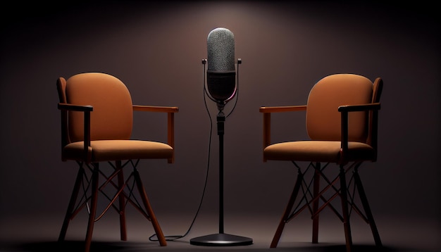 Salle avec chaise et microphone pour podcast Generative AI