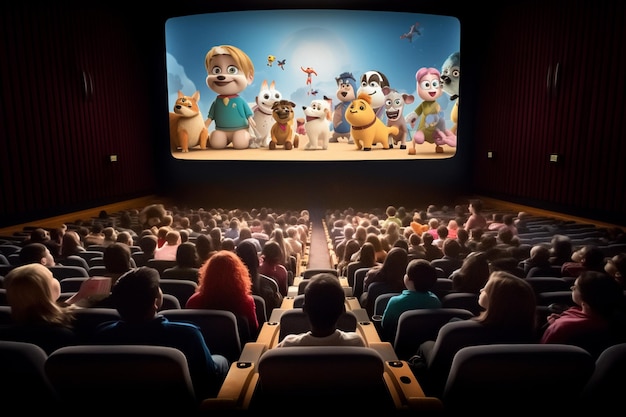 Salle de cinéma lors de la projection d'un film d'animation