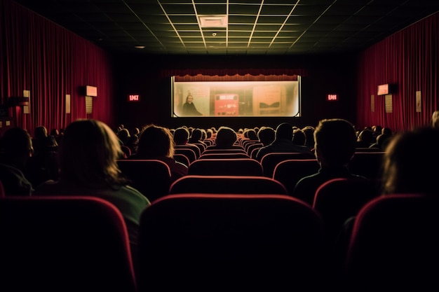 Salle de cinéma lors de la projection d'un rétroviseur de film