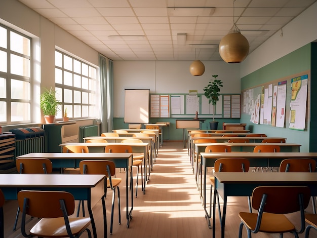 Une salle de classe en bois léger accueillante avec un intérieur élégant