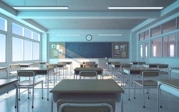 Photo salle de classe avec chaises et tableau