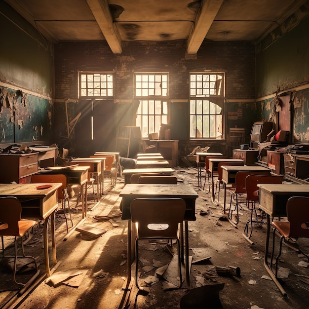 Salle de classe avec chaises et tableau