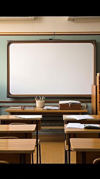 Salle de classe avec chaises et tableau