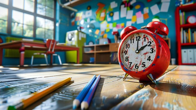 Photo la salle de classe de la connaissance avec l'horloge marquant le temps dans la poursuite de l'éducation