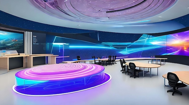 Une salle de classe futuriste avec des écrans holographiques est intégrée à l'expérience d'apprentissage