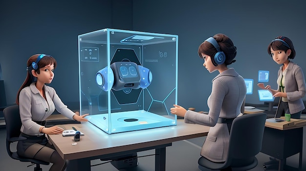 Une salle de classe holographique futuriste affiche la réalité virtuelle intégrée à l'expérience d'apprentissage