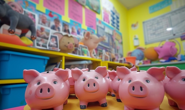 Une salle de classe ludique Photos de la caisse de cochons