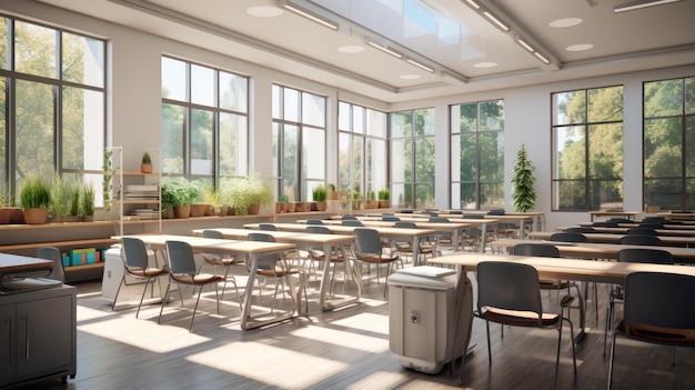 Une salle de classe moderne avec un mobilier élégant incarne l'apprentissage contemporain