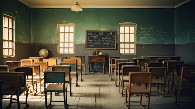 Photo une salle de classe remplie de chaises en bois aux tons vintage disposées en cercle