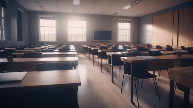 Salle de classe universitaire défocalisée vide Salle de conférence d'affaires ai générative