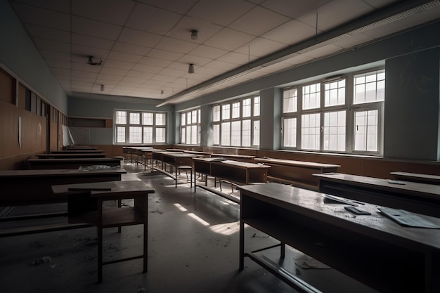 Photo salle de classe vide en raison de la pandémie de coronavirus