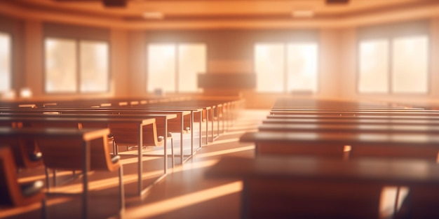 Salle de classe vide avec des rangées de chaises et un tableau blanc vierge sur le mur avec l'IA générée