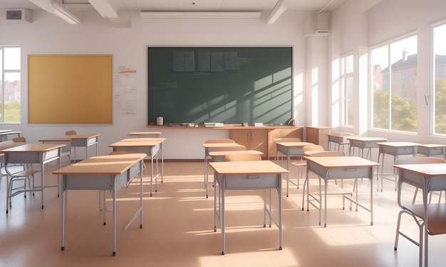 Une salle de classe vide avec tableau noir ai généré