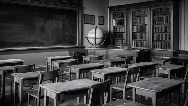 Une salle de classe vintage sans élève.