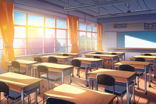 Une salle de classe avec vue sur le soleil