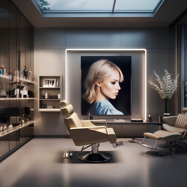 Photo une salle de coiffure moderne avec une coiffeuse blonde