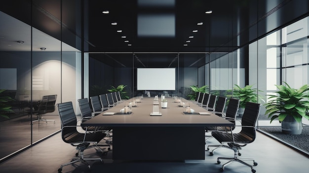 Salle de conférence avec une grande table et des chaises